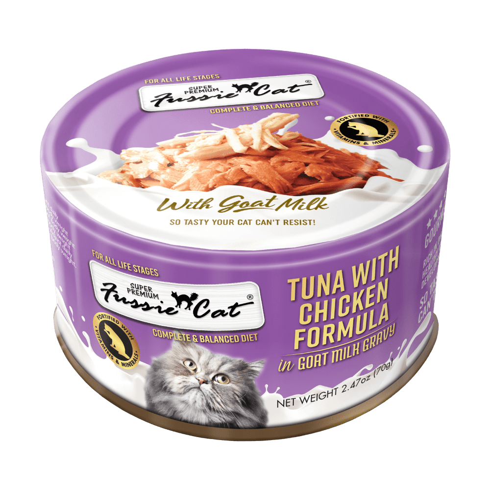 Fussie Cat高竇貓極品吞拿魚 + 雞肉山羊奶湯汁主食罐