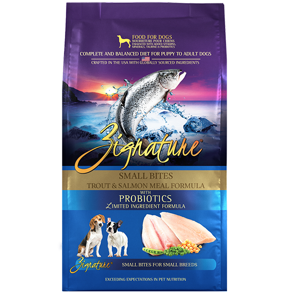 Zignature超越全犬種無穀物純天然狗糧：鱒魚及三文魚配方 （細粒裝）